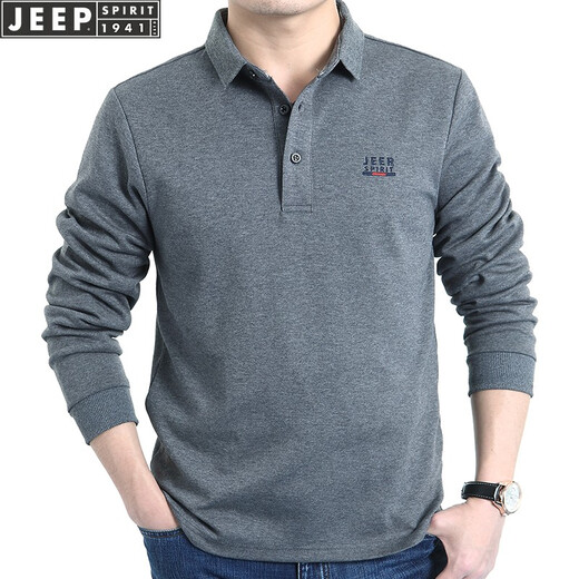 Jeep (JEEP) long-sleeved t-shirt men's 2025 spring and autumn new men's business casual loose cotton large size lapel men's top royal blue XL (recommended 146-160 Jin Jin equals 0.5 kg)