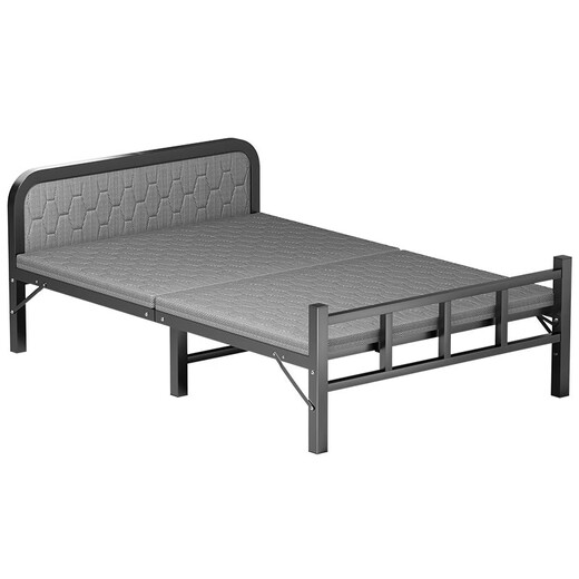 折叠床单人家用简易床办公室午睡床简易午休床出租屋成人硬板铁床 软包床头+加粗钢架 长190宽80cm