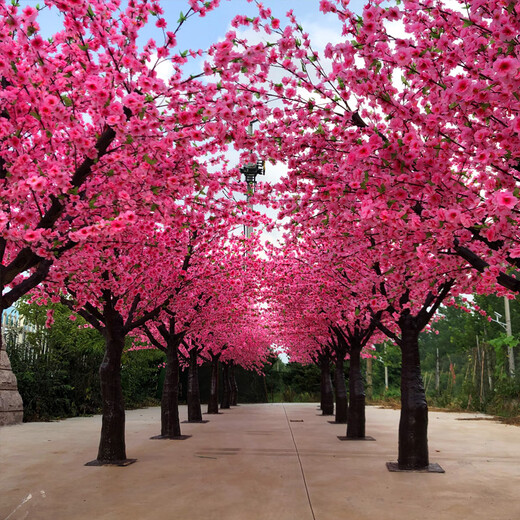 Flower e flow simulated peach blossom tree cherry blossom tree simulated plant fake tree large living room hotel fake flower ceiling wedding window decoration (round) 1.2 meters high 80 cm wide