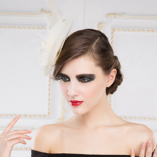 EE Summer New Style European and American Fashion Mesh Feather Headbands and Flower Top Hats Prom and Banquet T-Taiwan Trendy Products Red No Limit on Head Size