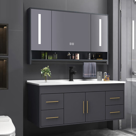 Jomoo multi-layer solid wood [installation included] bathroom cabinet combination with towel bar complete set of integrated basin washbasin cabinet mirror cabinet major upgrade - 021 moonlight white [floor stand] smart 70 cm [installation not included] free pull-out faucet