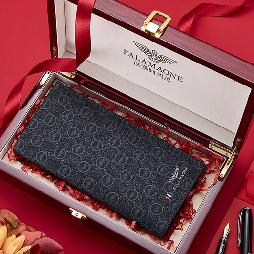 
Falai Armani genuine leather men's wallet long wallet light luxury business clutch birthday gift for boyfriend husband father brother QB206/fashion printing [counter gift box] writing greeting card printing photo contact customer service