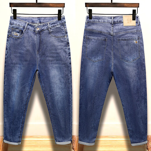 梦园朵夏季牛仔裤男士松紧腰高弹力宽松版型休闲裤男韩版潮流小脚裤长裤 常规 3887黑色 28  90-105