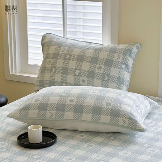 Yazan's new six-layer pure cotton gauze soft mat newborn baby bedding set innocence series plaid time green 220*240cm extra large double sheet