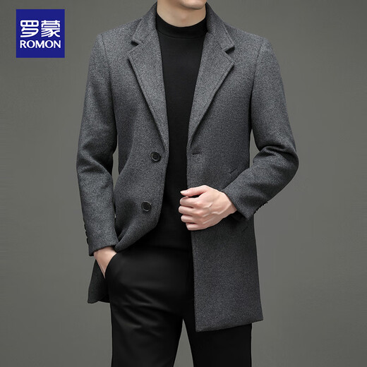 Lomon Wool Coat Men's Casual Business Formal Clothes Wool Coat Jacket LL1931 Gray XL