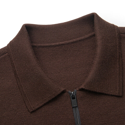 Qipai high-end series men's lapel sweater spring and summer fashion casual chest patch pocket wool cardigan Coffee L (175)