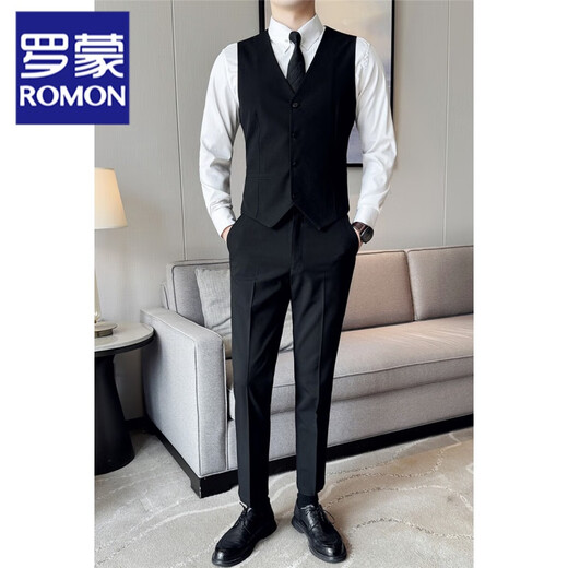 ROMON (ROMON) vest men's spring and autumn men's best man's clothing brothers' clothing men's formal suit four seasons slim vest trousers two-piece set Navy blue [single vest] 3XL (56)