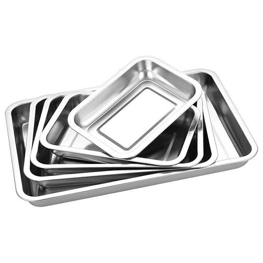 Shuyi Bird Extra Thick Stainless Steel Square Plate Rectangular Plate Steamed Rice Plate Stainless Steel Tray Dumpling Plate BBQ Plate 40*30*4.8 Deep Plate 2 Pack 40cm
