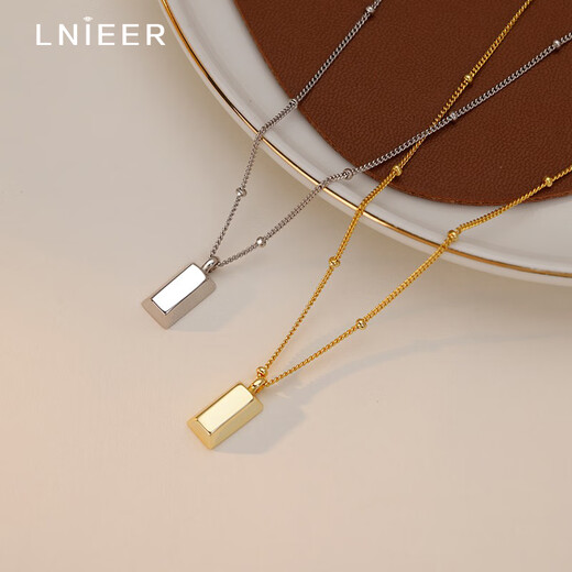 LnieerS925 silver small gold bar pendant women's silver necklace 2025 new hot style high-end clavicle chain neck chain gift jewelry S925 silver small gold bar necklace