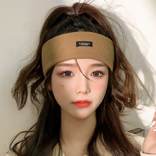 Yinyu Knitted Headband Sports Headband Winter Headband Headgear for Women Going Out Women's Autumn and Winter Forehead Warming Wool Headband 2-piece Set Black + Coffee