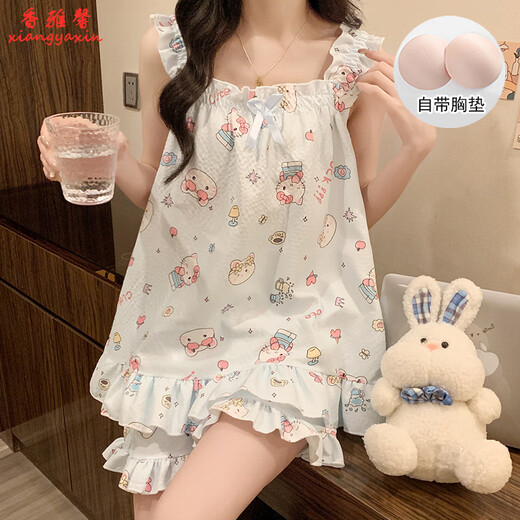 Xiangyaxin mit Brustpads Pyjamas für Frauen im Sommertag Student Hosentort Shorts süß und niedlich farbige Mädchen Dünne Heimkleidung Set 9906 Schwarzer Plaid L 95-115jin [Jin ist 0,5 kg]