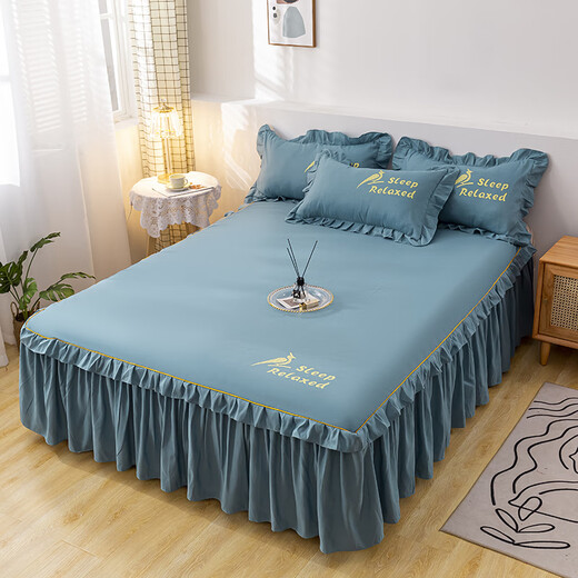 Yun color pure cotton bedspread bed skirt type bed set sheet set 1.5 meters 1.8 Simmons dustproof protective cover cotton non-slip bed sheet big red 180x220cm bed skirt + pillowcase 2 pieces