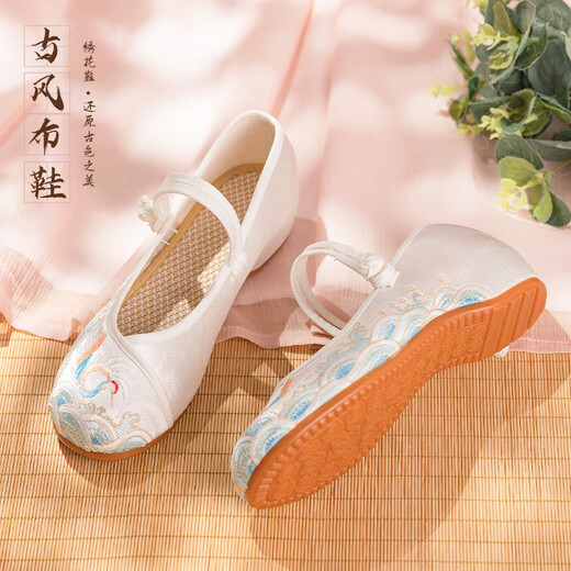 凡小如古风布鞋女春夏季汉服鞋子民族风绣花鞋软底舒适轻便古装旗袍单鞋 白色 36