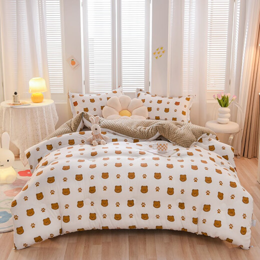 Yalu Bean Velvet Quilt Core Single and Double Spring and Autumn Quilt Thickened Warm Winter Quilt Student Dormitory Bedding Universal for All Seasons Doudou - Cute Bear [3D Soothing Bean Velvet] 150x200cm Spring and Autumn Quilt [About 3Jin [Jin equals 0.5kg]]