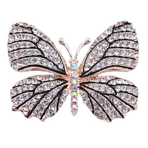 Siliou Meiman Diamond Butterfly Brooch Women's Retro Insect Corsage Fashion Versatile Alloy Pin Accessories White Oil Drop Pattern Butterfly
