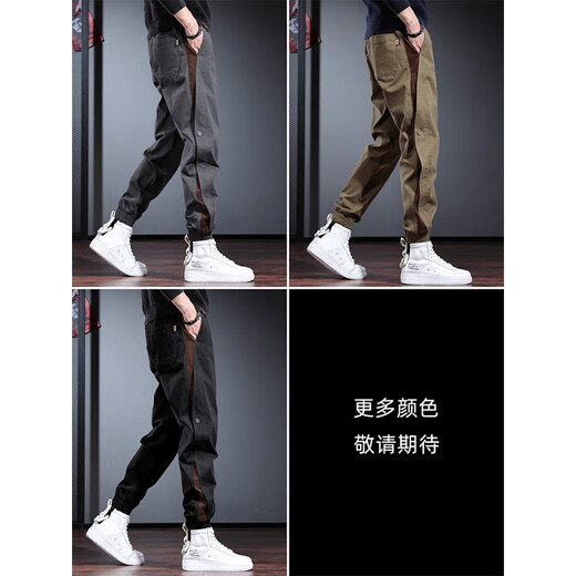 Cotton American trendy workwear pants for men in spring, autumn and winter new fashion brand loose velvet sports casual pants for men black K307 non-velvet high quality L 100-120Jin Jin equals 0.5 kg