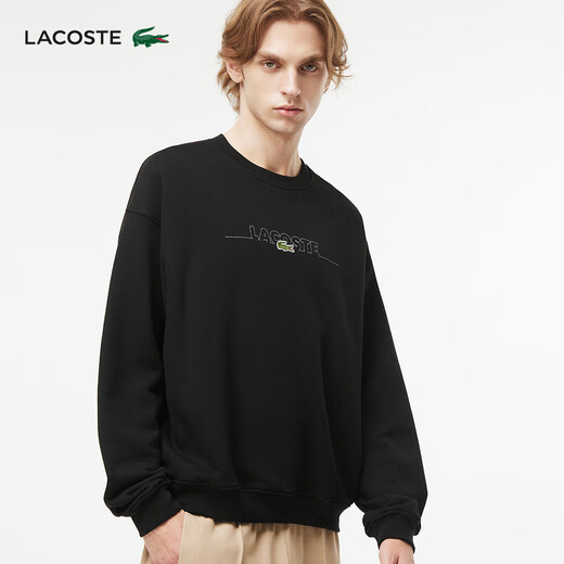 LACOSTE法国鳄鱼男装法国制造宽松版型棉质圆领套头运动卫衣|SH3878 031/黑色 M 4