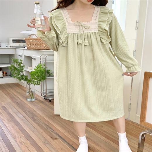 Princess Doretin style nightgown for girls in spring, autumn and winter, sweet lace mid-length pajamas dress thin home clothes sx#9904-1 square neck lace skirt gray M 160