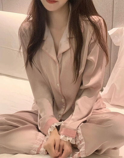 Yalu High-End-Pyjama für Frauen im Frühjahr und Herbsteisen-Eis Silk Langarm 2025 neue französische Spitzenhosen Home Cloding Set MM#9922 L (vorgeschlagen 95 115Jin [Jin entspricht 0,5 kg])