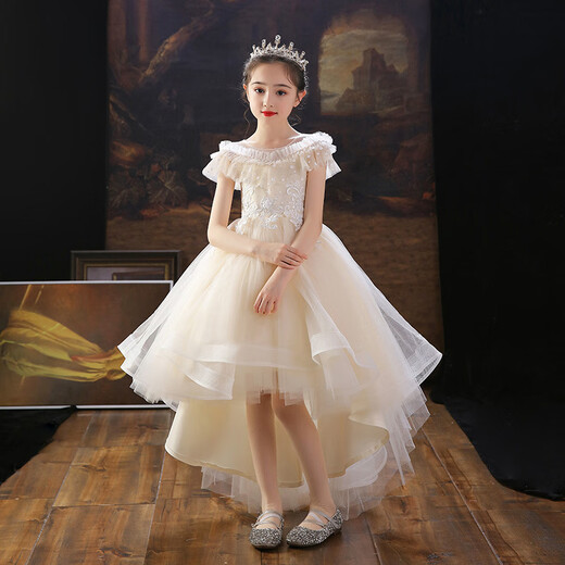 Chuangjingyi wählte Kinderkleid für Kinderkleid Prinzessin Rock Laufsteg Kleid Kleider domineering vorne kurzer Rückenlange Show Kostüm Kinder Weiß [TW683 Heckklammern] 110 cm