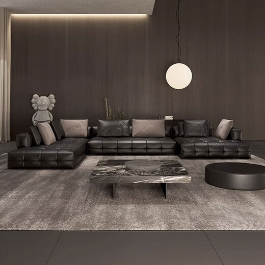 Yu Mengxindi Lawrence Sofá Capa de la cabeza Villa de vaca Villa de alta gama Combinación de cuero minimalista Sala de estar Sofá Sala de estar 2025 Combinación de nuevo estilo K1420cm Combinación grande de 2.2 mm Capa de la cabeza Amarillo Amarillo All Pine Marco de pino