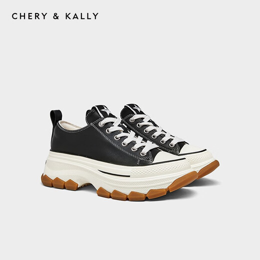 CHERY KALLY轻奢潮牌高级感女鞋新款厚底鞋女时尚头层牛皮休闲鞋增高板鞋 黑色 36