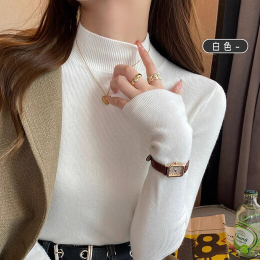 Yu Zhaolin knitted bottoming shirt for women with half-turtleneck sweater, slim long-sleeved, mid-collar, wearable top, autumn and winter black