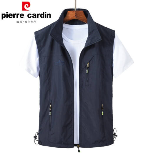 Pierre Cardin brand high-end men's wear 2020 new vest jacket men's spring and autumn thin outdoor quick-drying breathable waistcoat stand-up collar casual middle-aged vest men's vest jacket knitted 82 gray 3XL