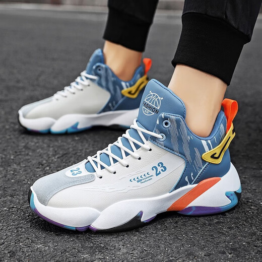 Vantodi Herrenschuhe 2024 Herbst- und Winter neue Schuhe für Männer vielseitige Teenager Sport High-Top-Basketballschuhe Nicht-Schlupf-Dad-Schuhe A757 White Lan [Single] 41