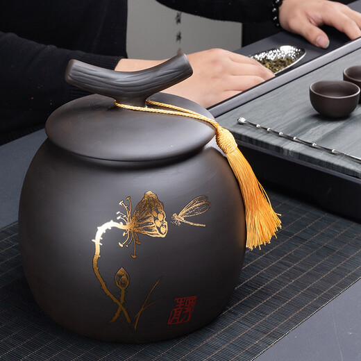 Zhengyang purple clay tea jar Pu'er tea storage jar wake-up tea jar sealed jar storage jar tea cylinder ceramic large size 500g purple clay large size (general jar) - Shede
