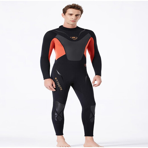 New 3mm wetsuit men's wet one-piece warm snorkeling suit long-sleeved cold-proof surfing winter swimsuit WS-19495 Black M