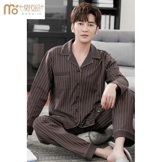 Modal High-End Pure Cotton Herren Pyjamas Frühlings- und Herbst-Langarm-großer großer loser Winter Baumwoll-Freizeitkleidung Herrenanzug 9906-Streifen M 165: Empfohlenes Gewicht 100-120 Jin [Jin ist 0,5 kg]