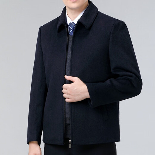 皮尔卡丹高档羊毛夹克男士外套2023秋冬季中老年保暖商务休闲毛呢上衣 28812深兰色 190/3XL