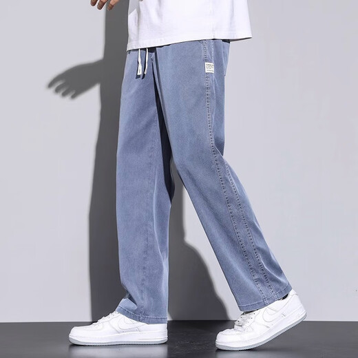 Holzspecker-Freizeithosen für Männer 2025 Sommer dünne Eisseide Vielseitige Weitbeinhose für Männer schlank und loser Herbst Casual Straight Hosen für Männer dunkelgrauer XL-Empfohlen 125-155jin [Jin gleich 0,5 kg]