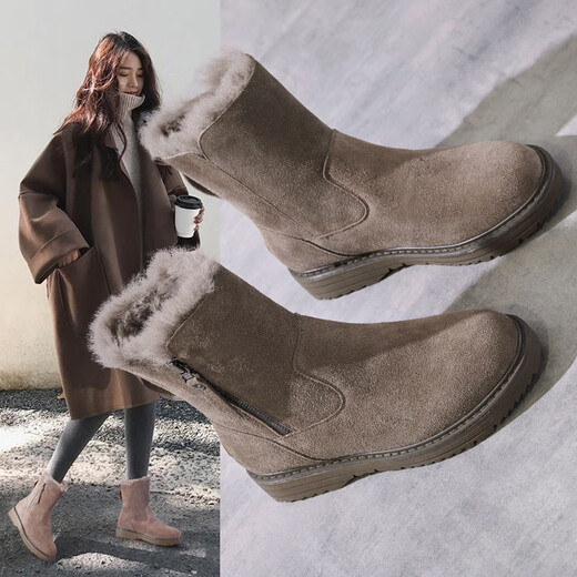 
Belle-Ta series brand broken-size snow boots for women in winter new versatile leather boots integrated with fur Northeast plus velvet shoes brown 39 sports shoes