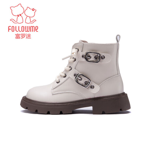 Fuluo Mi girls Martin boots winter new fashionable versatile short boots children's campus small leather boots off-white 32