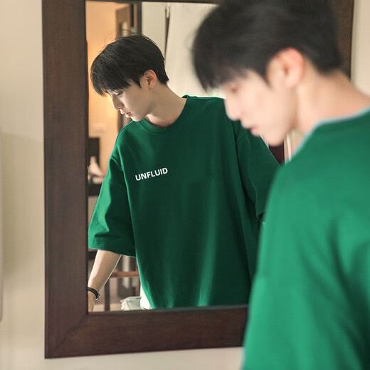 Zhao Bayi American fashion brand pure cotton heavy short-sleeved T-shirt men's summer loose five-point half-sleeved men's versatile T-shirt top black L [100-120Jin [Jin equals 0.5 kg] wear]