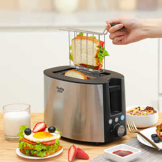 Tenfly Toaster Toaster Stainless Steel Multi-Slice Toaster Home Desktop Toaster Commercial Multi-Slice Bread Export to Domestic Sales One-Click Defrosting and Heating Includes Practical 3-piece Set