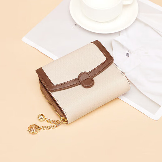 Cnoles women's wallet short real cowhide student mini fashion coffe clip bag for women's birthday gift for girlfriend