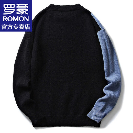 罗蒙套头毛衣男秋冬季新款加绒加厚圆领针织衣保暖内搭打底上衣服男装 6851黑灰加绒 M /170