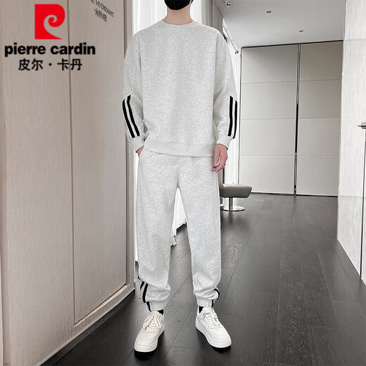 皮尔卡丹（pierre cardin）男士休闲运动服套装2025新款春秋季圆领长袖卫衣男装秋冬帅气一套 9230黑色 L