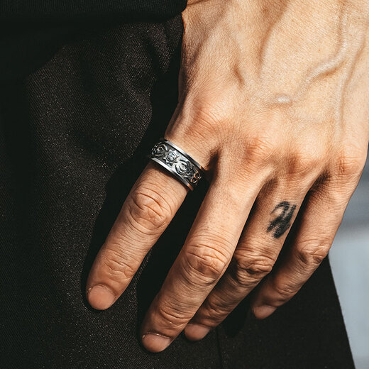 Mingyang Decorative Sea 925 Silver Sun Totem Ring Men's Ring Trendy Retro Fashion Personality Versatile Adjustable Open Ring Mido 10# (Suitable for Hong Kong Size 22-24)