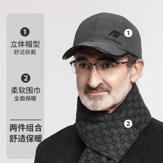 SOMUBAY Middle-aged and elderly men's dad hat winter plus velvet baseball cap grandpa old man autumn and winter back seal warm peaked cap gray [single hat] one size (56-60cm)