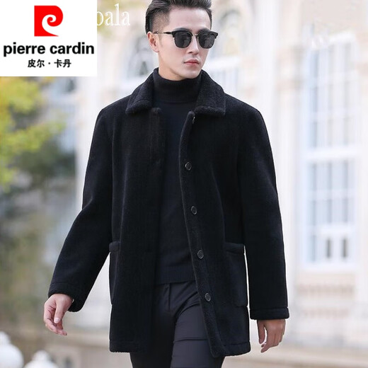 Pierre Cardin trendy brand sherpa jacket for men autumn and winter 2025 new sheep sheared men's wool coat mid-length men's brown 2XL 160-170Jin Jin is equal to 0.5 kg