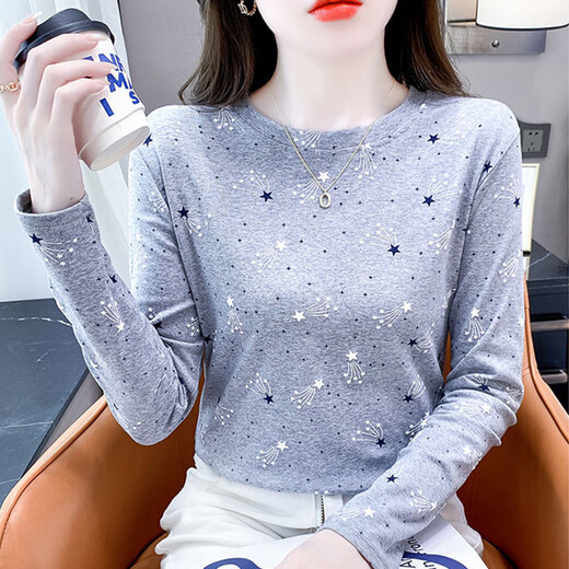 Red Dragonfly Pure Cotton Fashion Base Bass Base para mujeres Autumn de manga larga Nueva camiseta de cuello redondo y versátil ropa interior DD1396# (gris) L de manga larga [sugerido 106-120Jin [Jin equivale a 0.5 kg]]