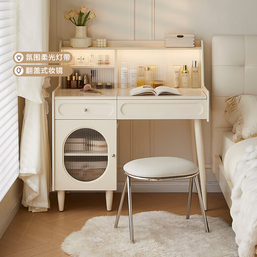 Quanyou Home Cream Style Functional Dressing Table Bedroom Solid Wood Leg Storage Cabinet Integrated Dressing Table Furniture