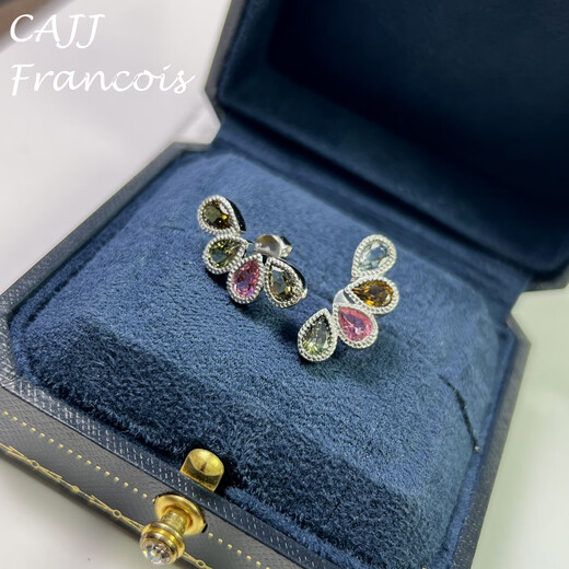 CAJJ Francois 3.0 carat tourmaline stud earrings for women, natural colored gems, jewelry gemstones, 925 silver inlay, tourmaline stud earrings