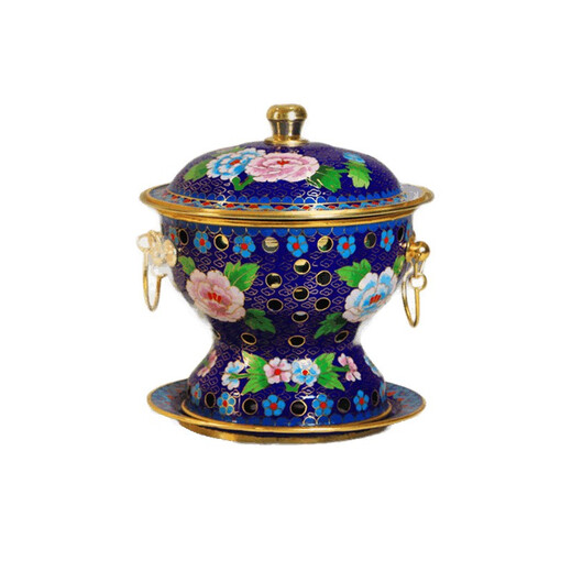 Guo Yiyuan thickened copper hot pot cloisonné pure copper single person environmentally friendly oil alcohol old Beijing mutton-shabu pure handmade fat beef hot pot blue background flower blooming wealth 19cm