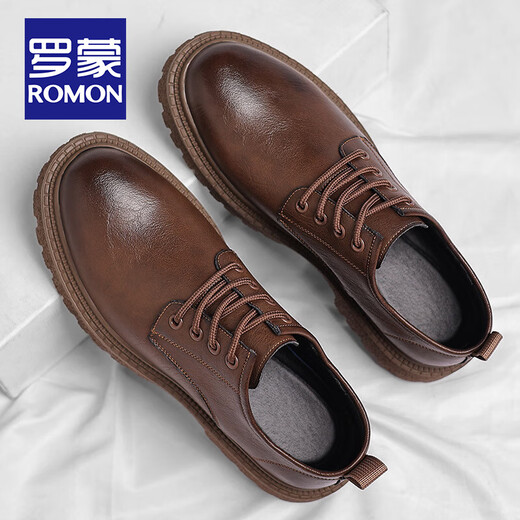 ROMON leather shoes men's new business casual shoes men's formal British round-toe men's shoes soft sole retro low-cut work shoes black size 41