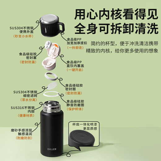 Dilebel Insulated Cup Large Capacity Stainless Steel Tea Water Separation Student Portable Water Cup Men's and Women's Business Gift Tea Cup Customized White-730ML Free Engraving + Sticker